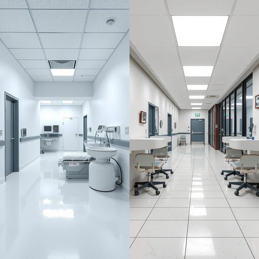 Healthcare facility cleaning before and after